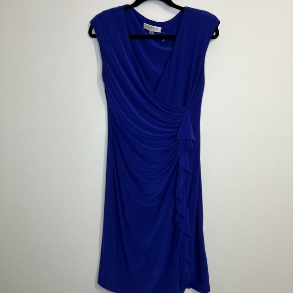 K Kasper dress size 6 purple‎ sleeveless faux wrap knee length stretch office - Picture 2 of 6